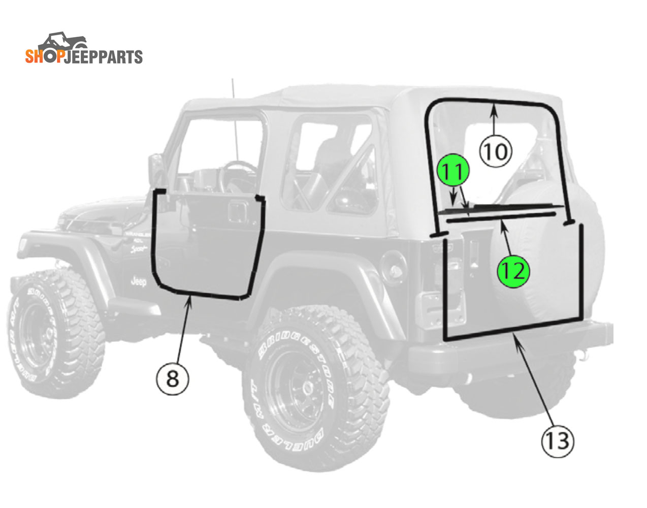 Jeep Wrangler TJ Liftgate Weatherstrip Kit