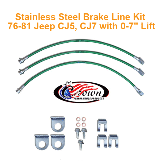 Stainless Steel Brake Line Kit 76-81 Jeep CJ5, CJ7 with 0-7