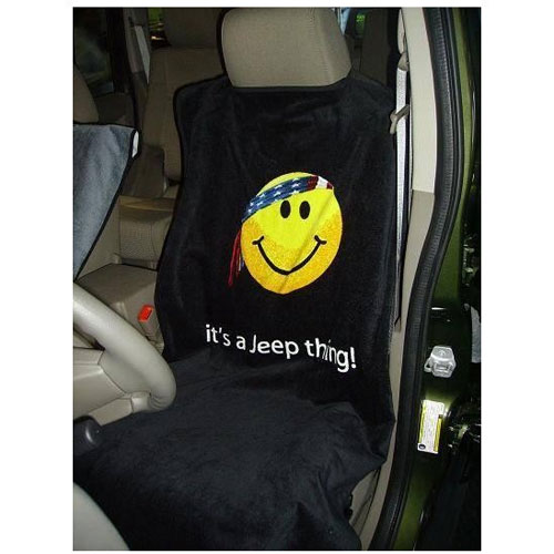 Seat Towel with Smiley Face Black