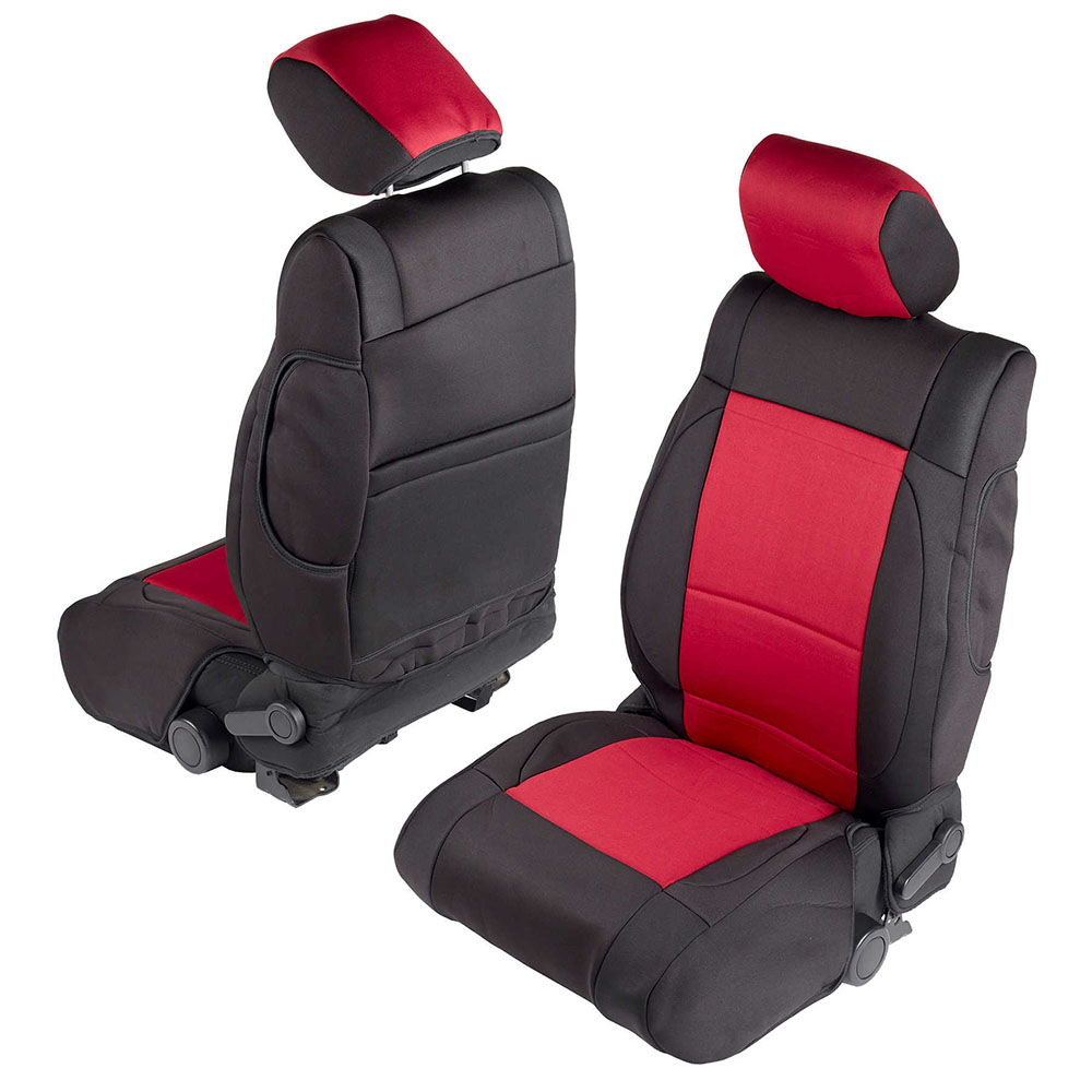 2013-18 Wrangler 4 Door Neoprene Seat Cover Set, Black/Red