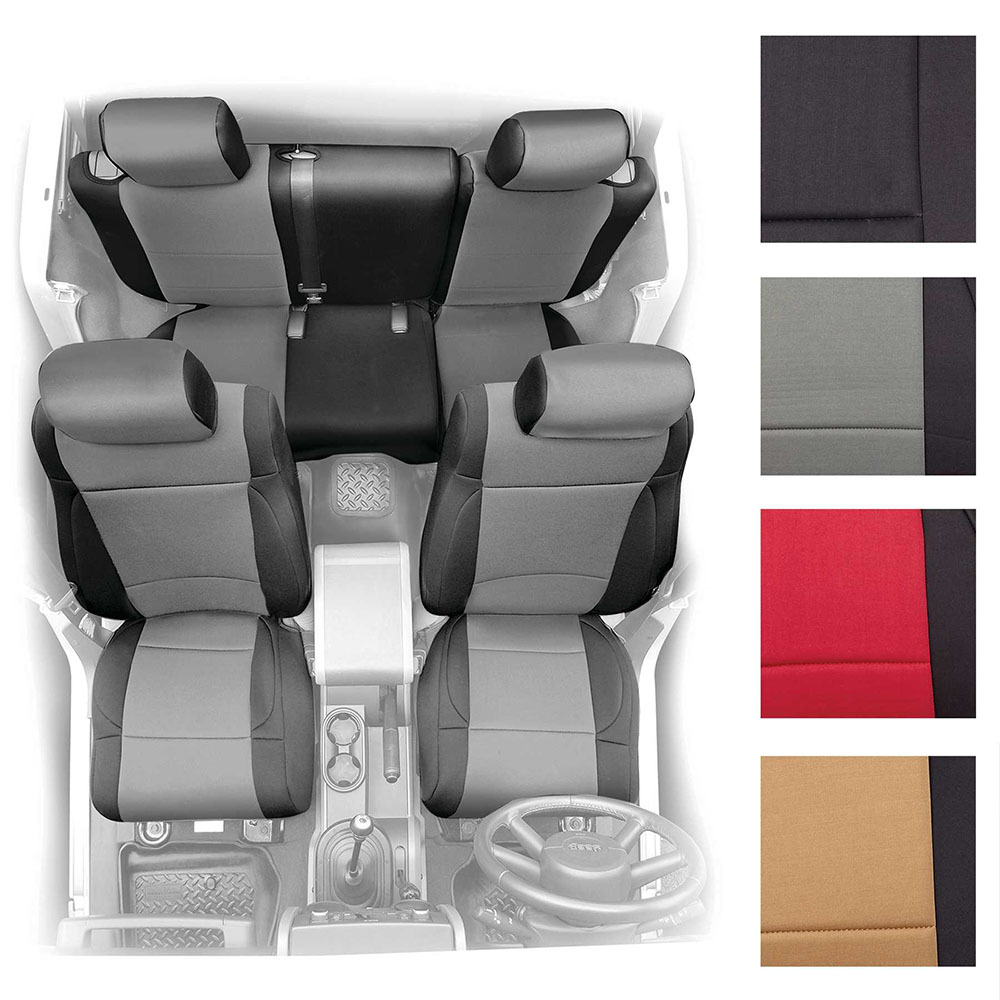 2008-12 Wrangler 4 Door Neoprene Seat Cover Set, Black/Tan