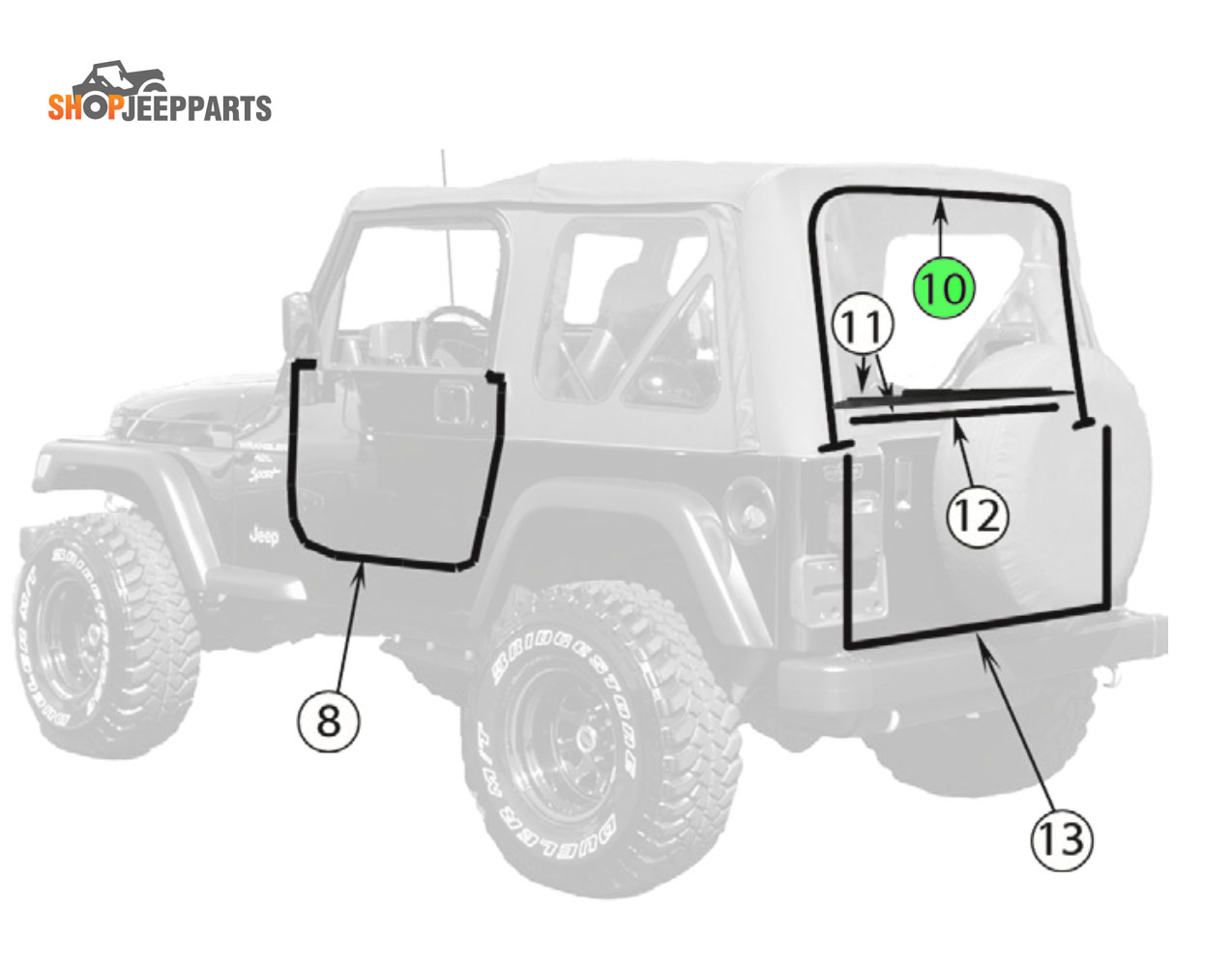 Jeep TJ Wrangler Hard Top Liftgate Weatherstrip