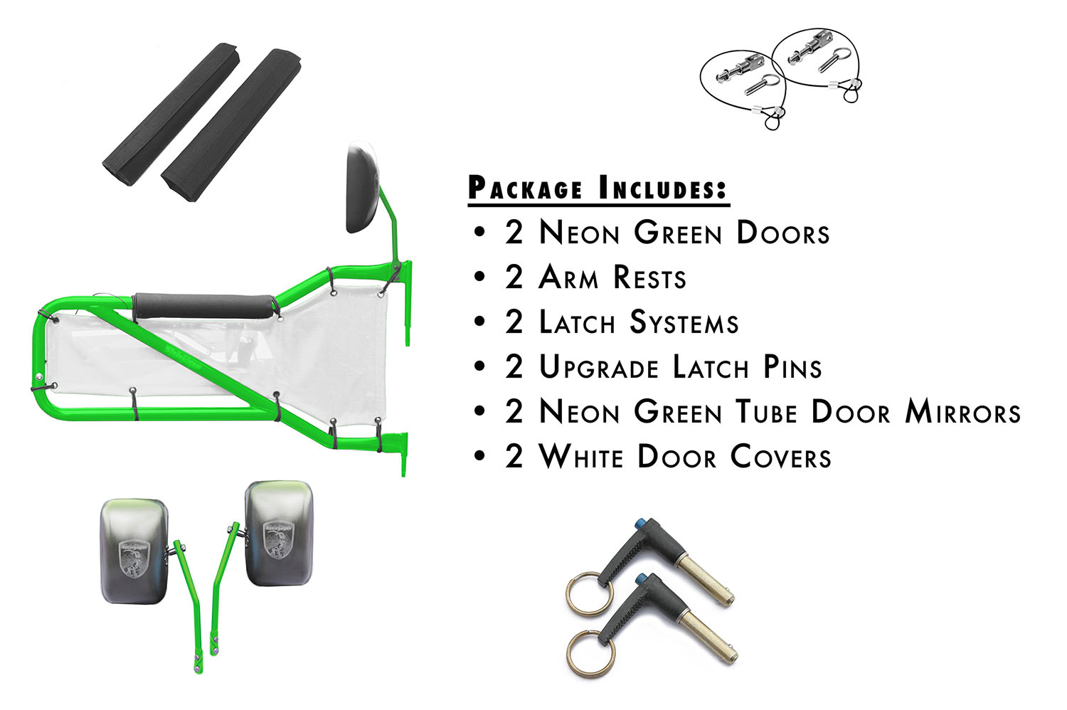 Jeep JK Wrangler Trail Door Kit Neon Green with White Covers