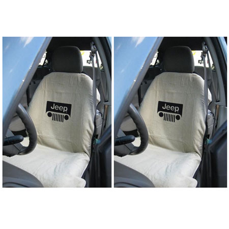 Seat Towel Pair Jeep Grille Logo Tan