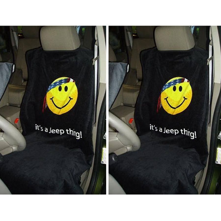 Seat Towel Pair with Smiley Face Black