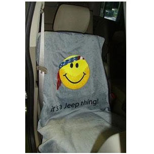 Seat Towel with Smiley Face Gray