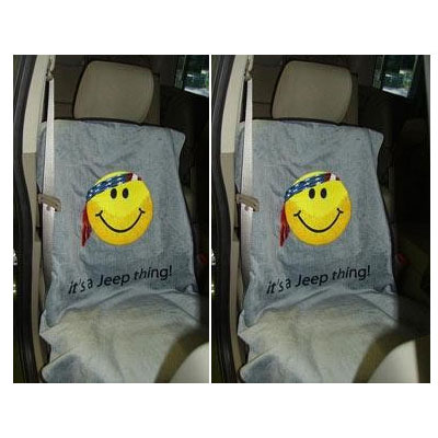 Seat Towel Pair with Smiley Face Gray