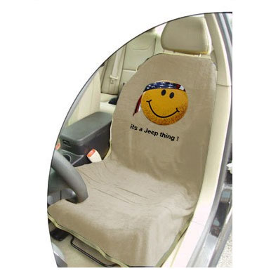 Seat Towel with Smiley Face Tan