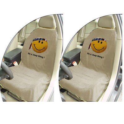 Seat Towel Pair with Smiley Face Tan
